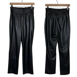 Joie Black Faux Leather High Smocked Waist Straight Leg Pull On Pants